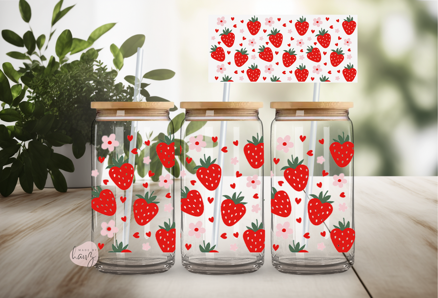Strawberry w/ Pink Flowers UV DTF Cup Wrap Transfer