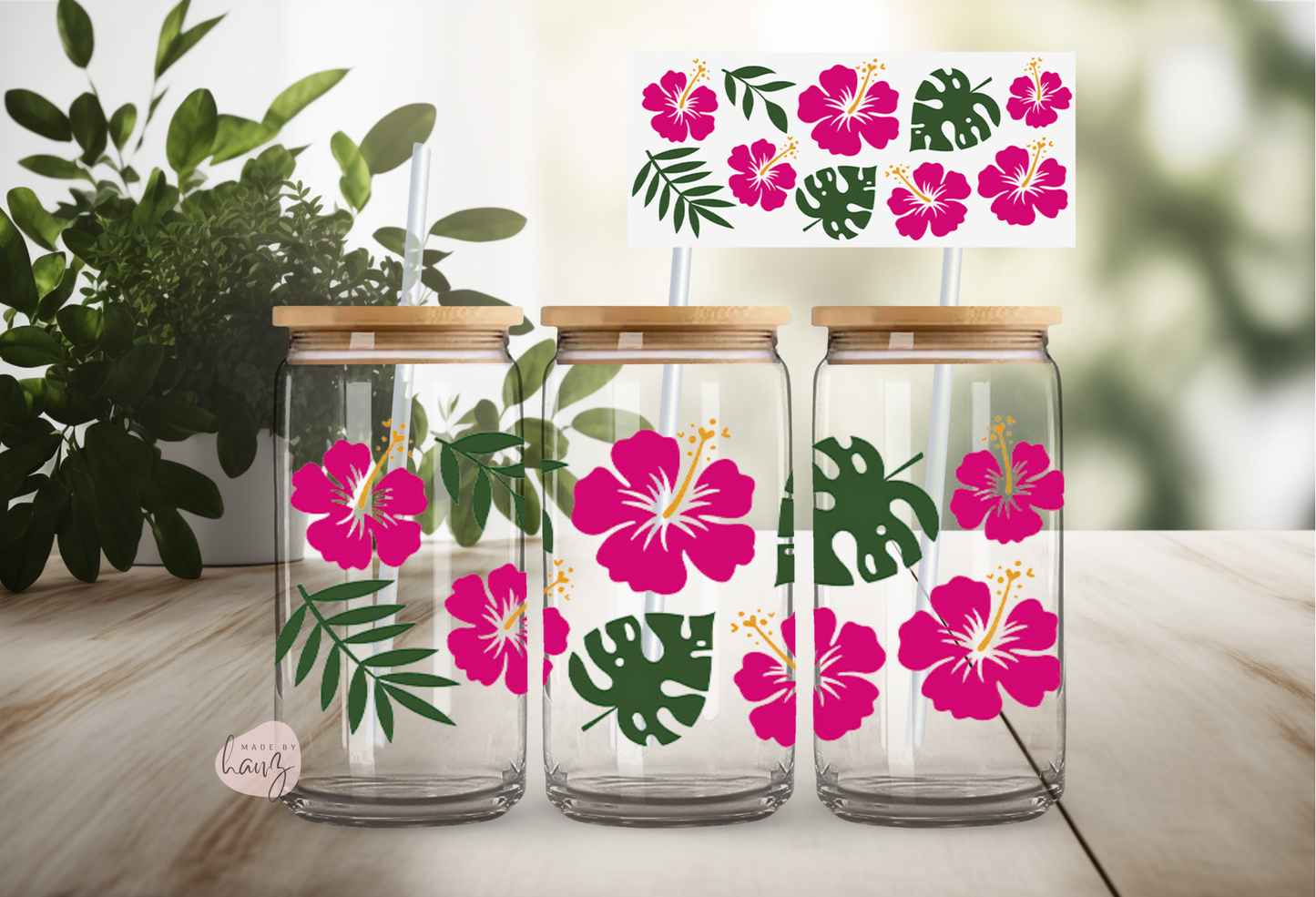 Tropical Pink Hibiscus UV DTF Cup Wrap Transfer