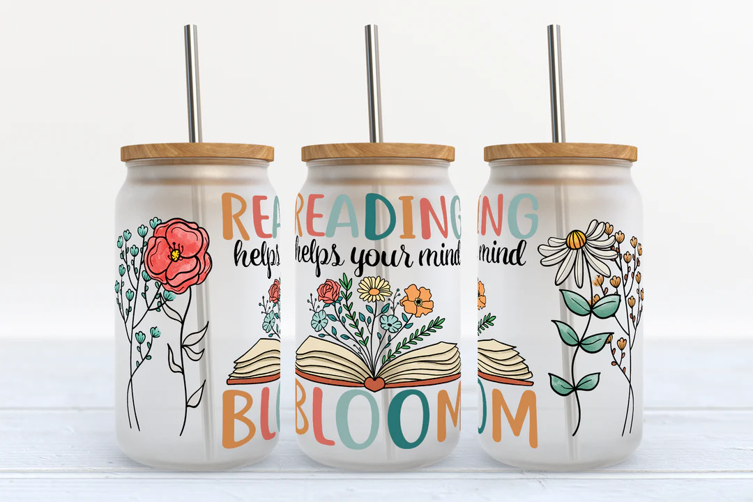 Reading Helps Your Mind Bloom UV DTF Cup Wrap Transfer