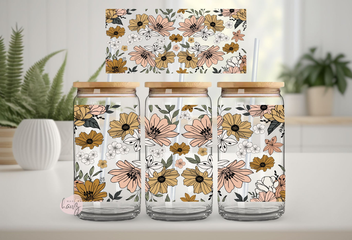 Neutral Flowers UV DTF Cup Wrap Transfer