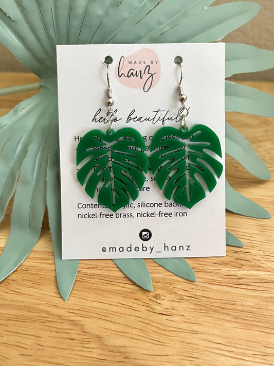 Green Monstera | Tropical Acrylic Earrings