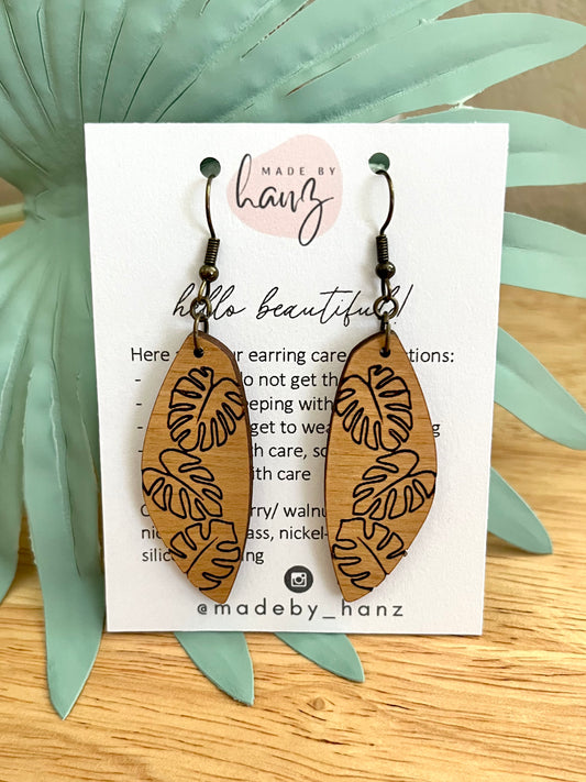 Monstera Leaves Surf | Tropical Wooden Earrings