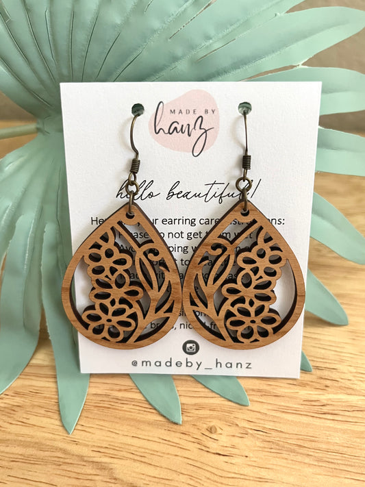 Floral | Leaves | Tropical Wooden Earrings