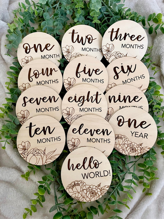 Peony Milestone Markers/ Discs | Baby Milestones | Milestones | Baby Photo Props