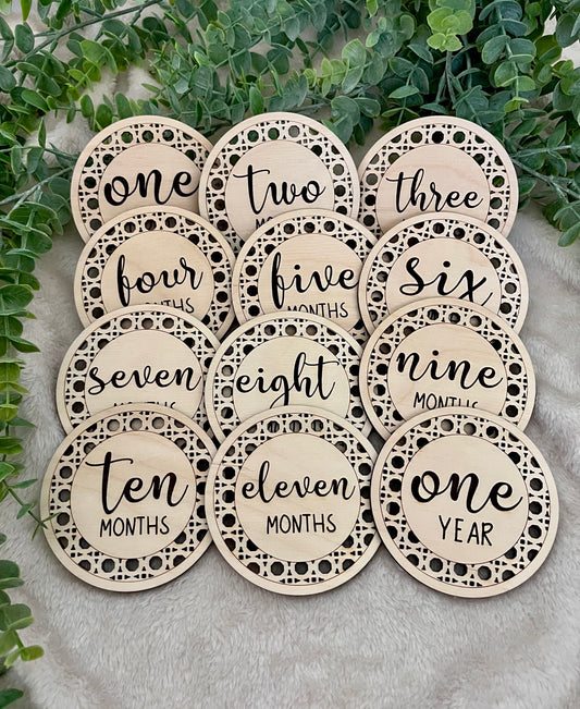 Rattan Baby Milestone Markers/ Discs | Baby Milestones | Milestones | Baby Photo Props